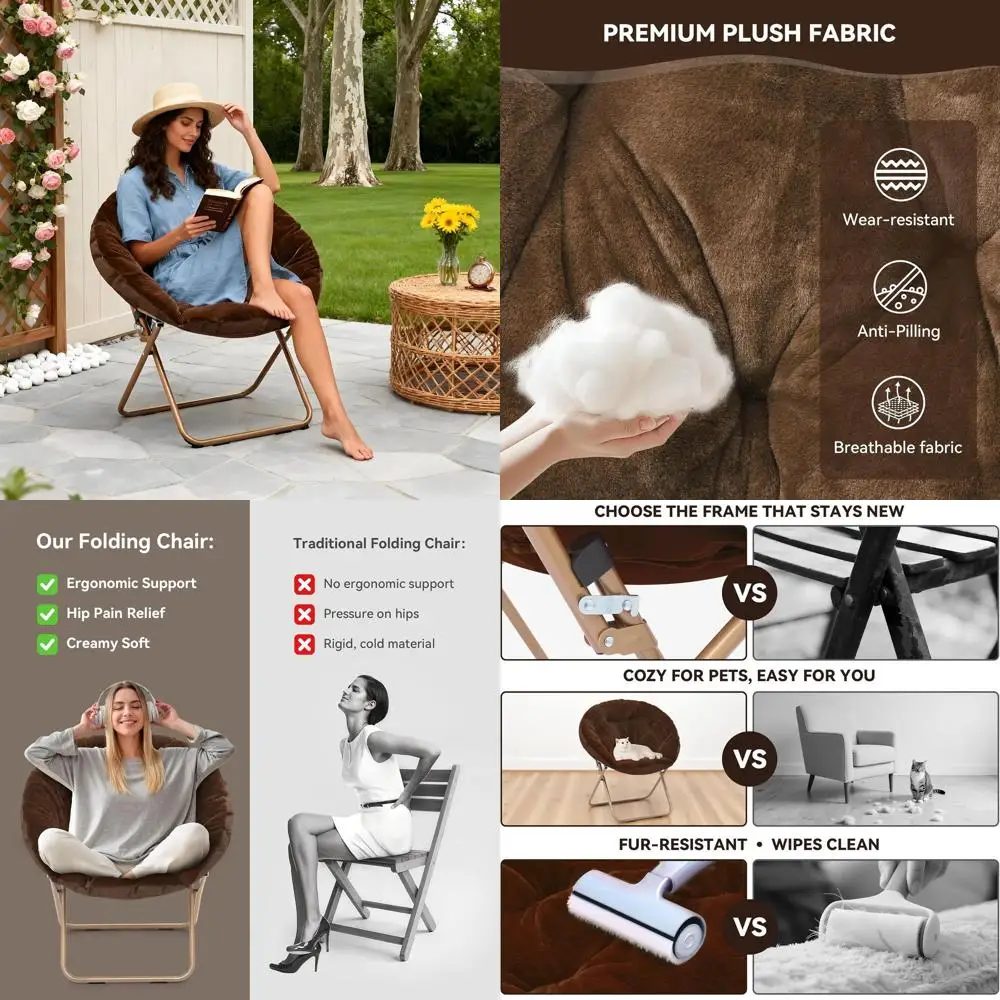 

Adult Faux Fur Circle Lounge Chair - Comfy Accent Seat for Living Room, Bedroom, Dorm, or Apartment with Thick Padding & Folding