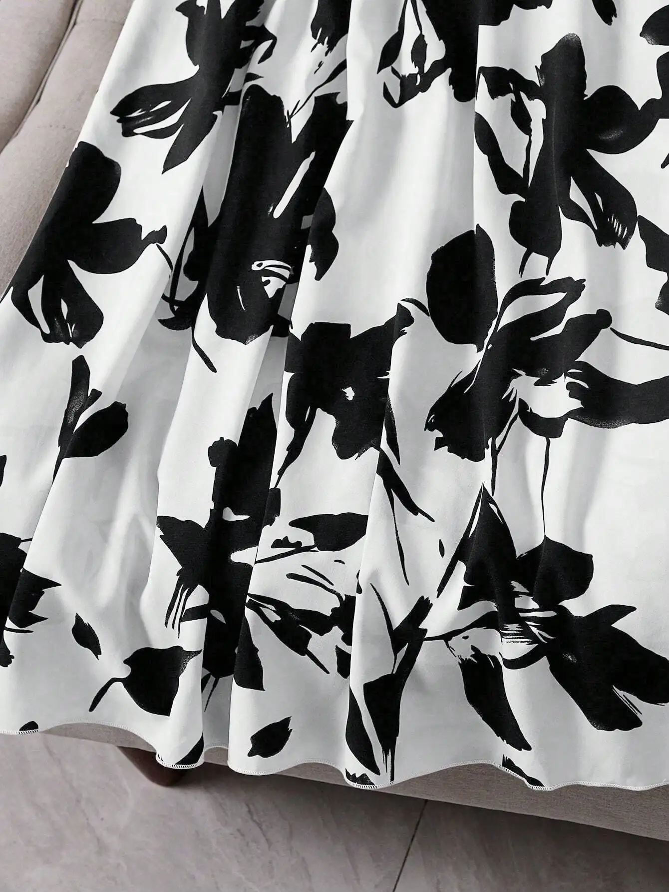 ¡2025 Recomendación caliente! Negro - y - Tinta blanca - Falda larga con estampado floral lavado. El elástico - El diseño de cintura ofrece comodidad y F
