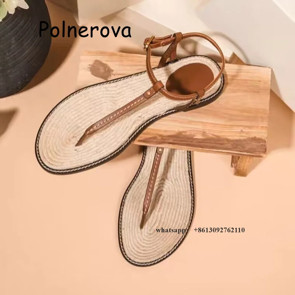 

T-Tied Sandals Flip Flop Flat with Women's Shoes Front Rear Strap Metal Buckle Summer Casual Elegant Ladies Fashion Roman Shoes