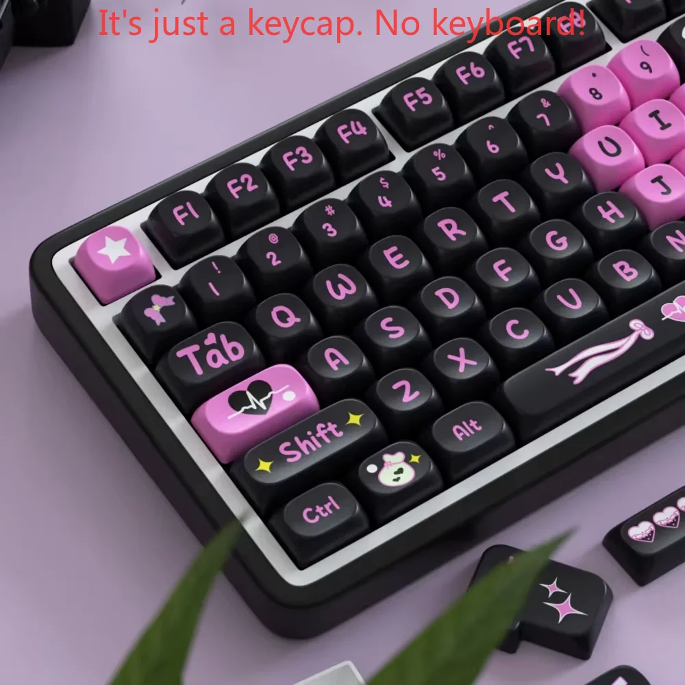 GEFENSI Cute Black Pink SOA Keycaps PBT Large Full Set Creative Girls Keycaps For 60/64/84/98/108 Gaming Mechanical Keyboard MX