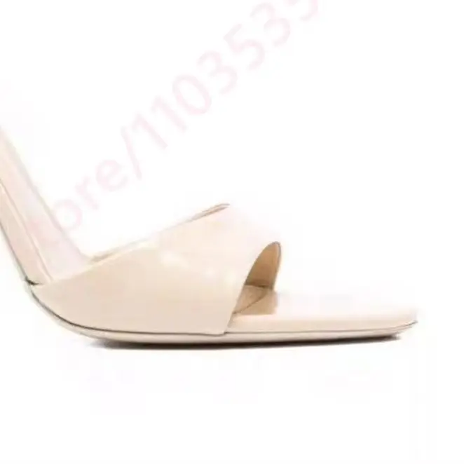 Nuevas Sandalias de Tacón de Aguja Fino con Punta Cuadrada Abierta de Charol Verde Lima Brillante para Mujer, Estilo Mule, para Fiestas de Verano 2026