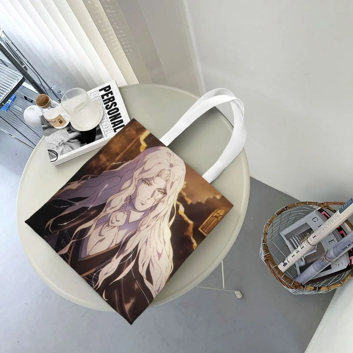 Alucard Castlevania Nocturne Bolsas de compras dobráveis de lona Bolsa tote feminina bolsa de ombro bolsa de viagem