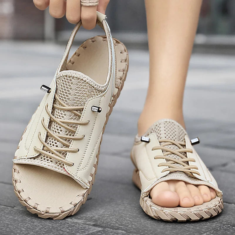 

Casual Sandals Breathable 2026 Summer Men Beach Luxury Design Sandals Hollow Leather Shoes Men's Arrival Walking Hole Sandals