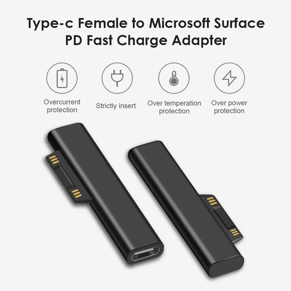 Surface Connector to USB-C Charging Adapter 15V 3A Type C Female to Surface Male for Microsoft Pro7/6/5/4 Surface Laptop