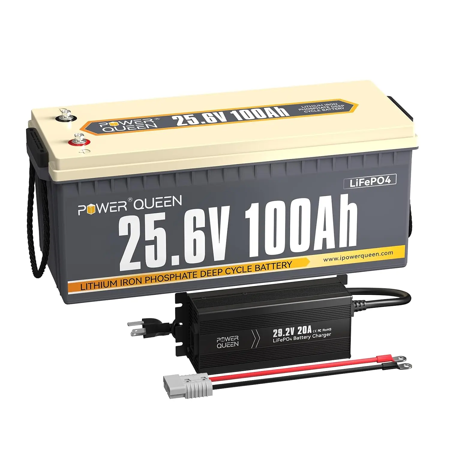 24V 100Ah Lithium Battery with 24V(29.2V) 20A LiFePO4 Battery Charger, 24Volt LiFePO4 Battery Up to 15000 Cycles, Max., Custom