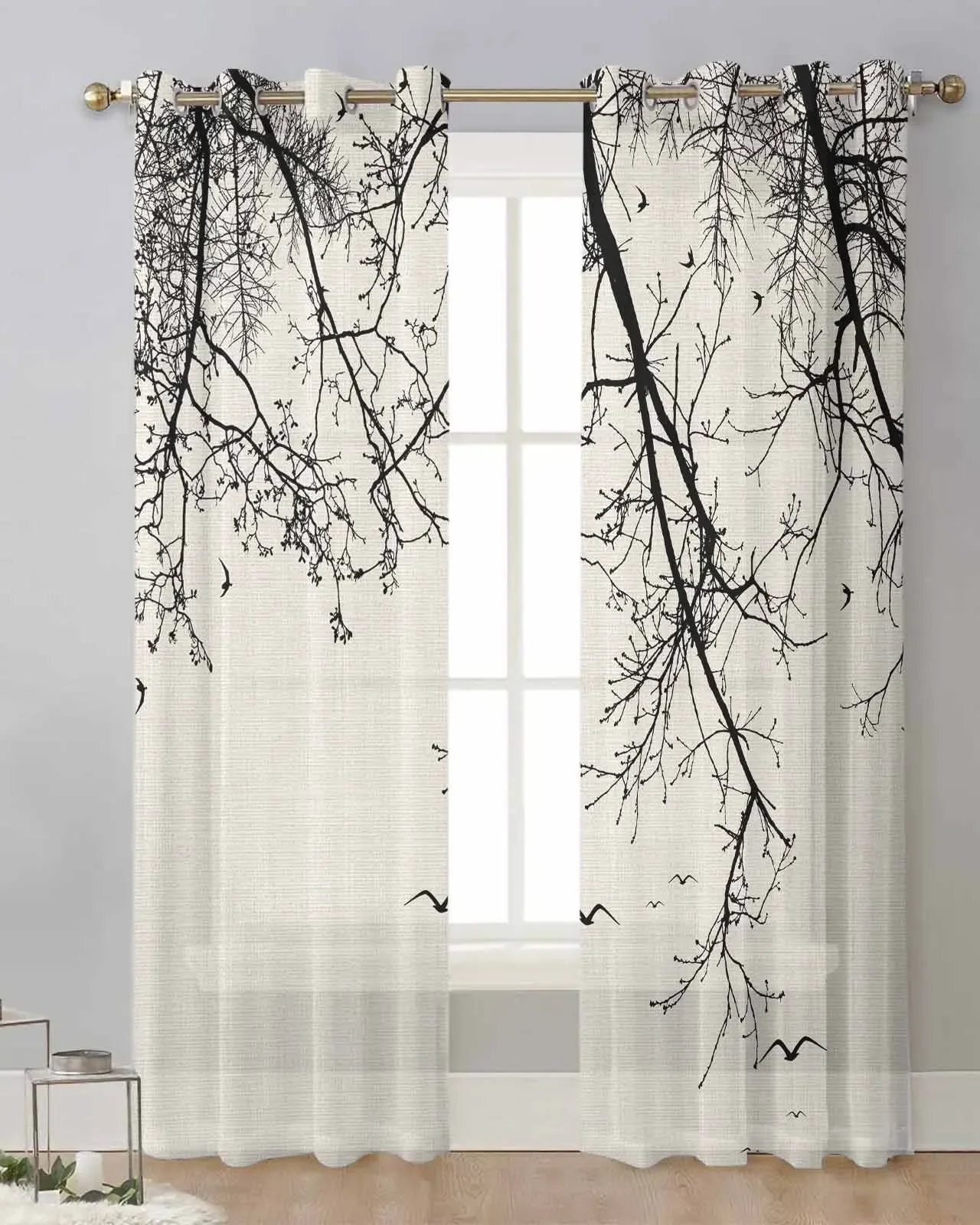 

Plants Window Curtains for Party Decoration Birds Bedroom Blackout Curtains for Living Room Branches Partition Fabric Curtain