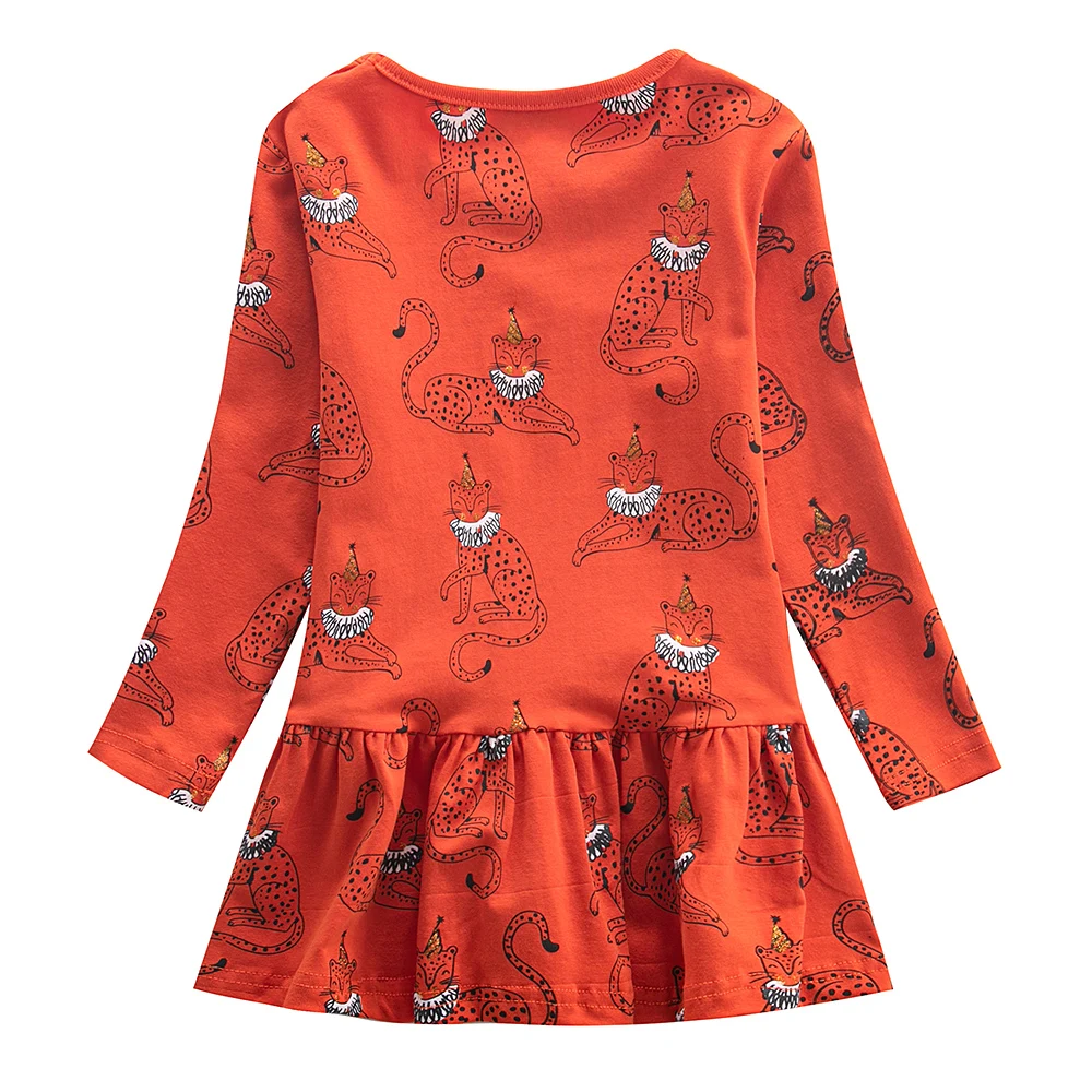 2-7T New Princess Girls Dresses With Animals Printed Fashion Kids Girls Dress Cotton Autumn Winter Cat Baby Clothes
