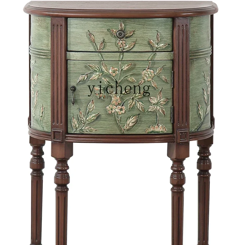 

Semicircular Entrance Cabinet Painted Entry Cabinet Decorative Cabinet Mediterranean Solid Wood Feet Small Entrance Table