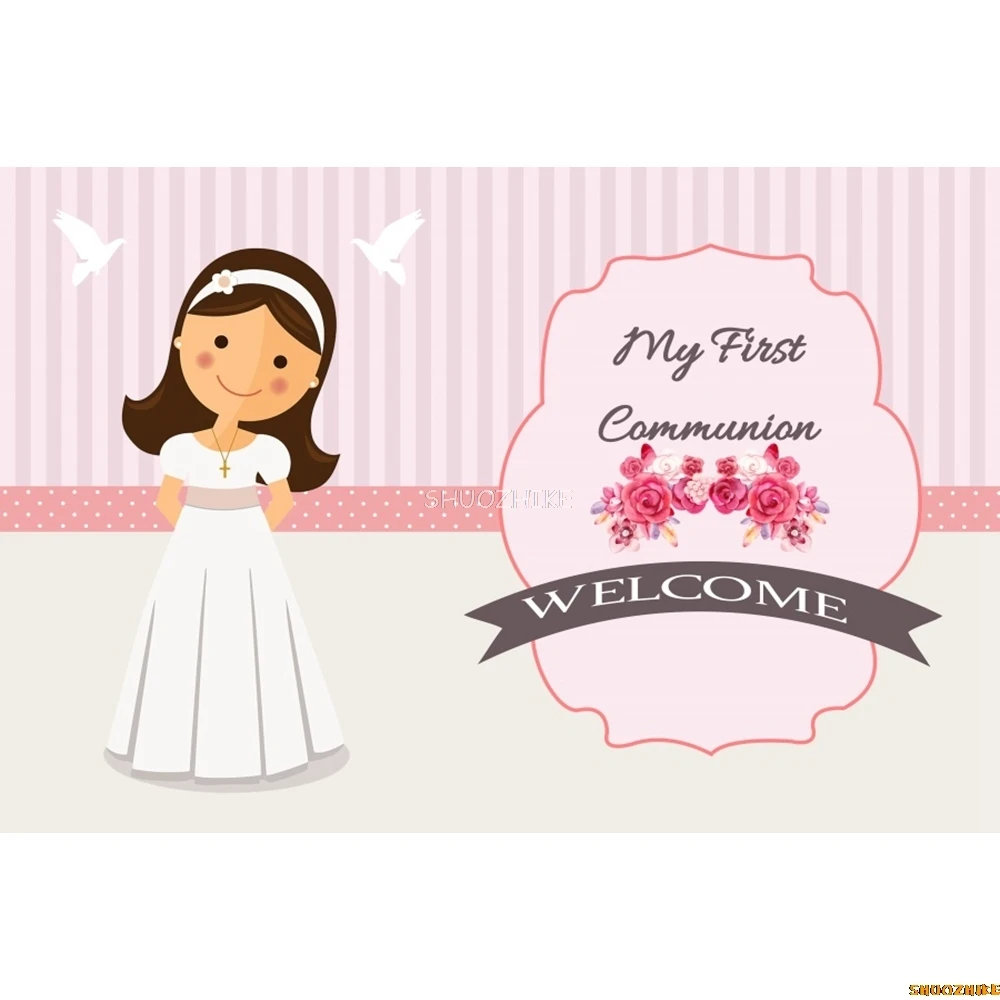 Sfondo della Santa Prima Comunione Ragazza Ragazzo Il mio battesimo Dio benedica Fotografia Baby Shower Photocall Sfondo per studio fotografico