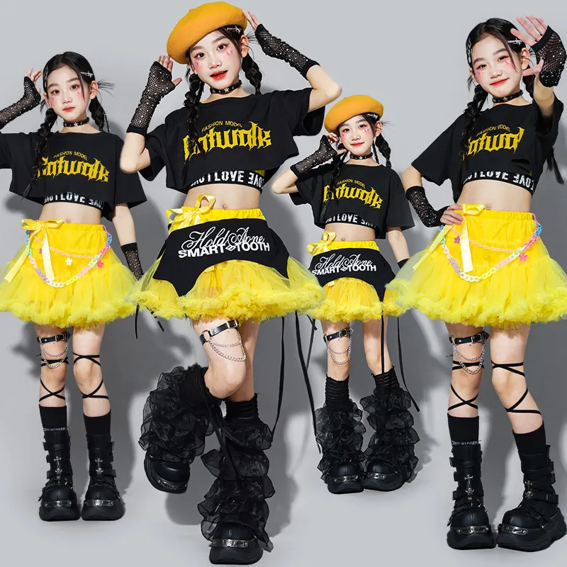 Girls Sweet Crop Top Hip Hop Candy Colors Skirts Cargo Pants Kids K-pop Streetwear Children Jazz Costume Girl Group Clothes Sets
