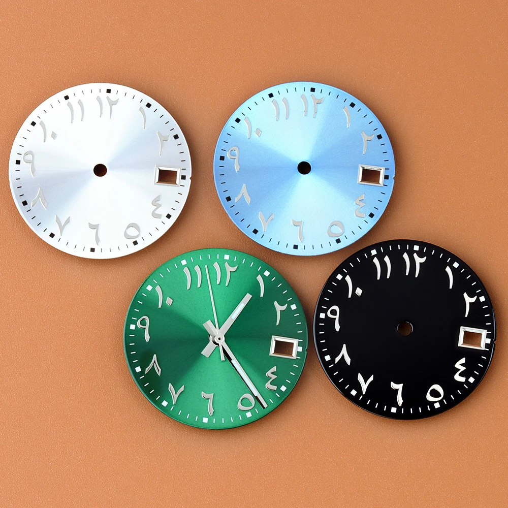 

Arabic Numerals 28.5mm NH35 Dial Black Blue Green Sunburst Watch Dial Hands Stainless Steel Fit NH35 NH36 Movement Watch Parts