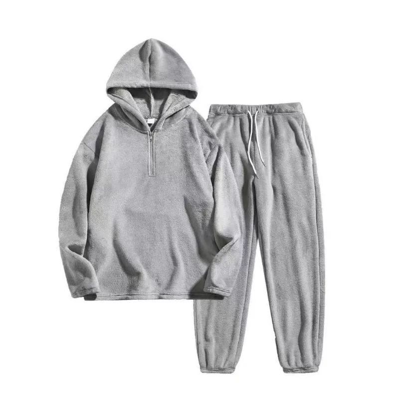 

Autumn and Winter Fashionable Warm Hooded Solid Color Sports Casual Sweatpants Men's Two-piece Sweatshirt