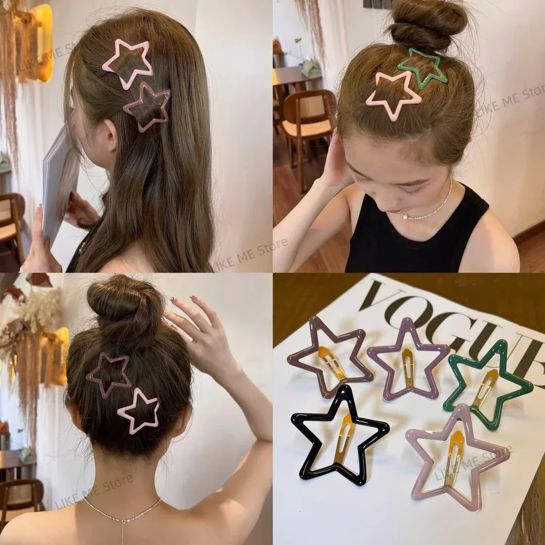 Y2K BB Star Clips Girls Solid Color Headwear Alloy Barrettes Cute Glitter Hair Clips Hairpins Hair Accessories 5.5cm