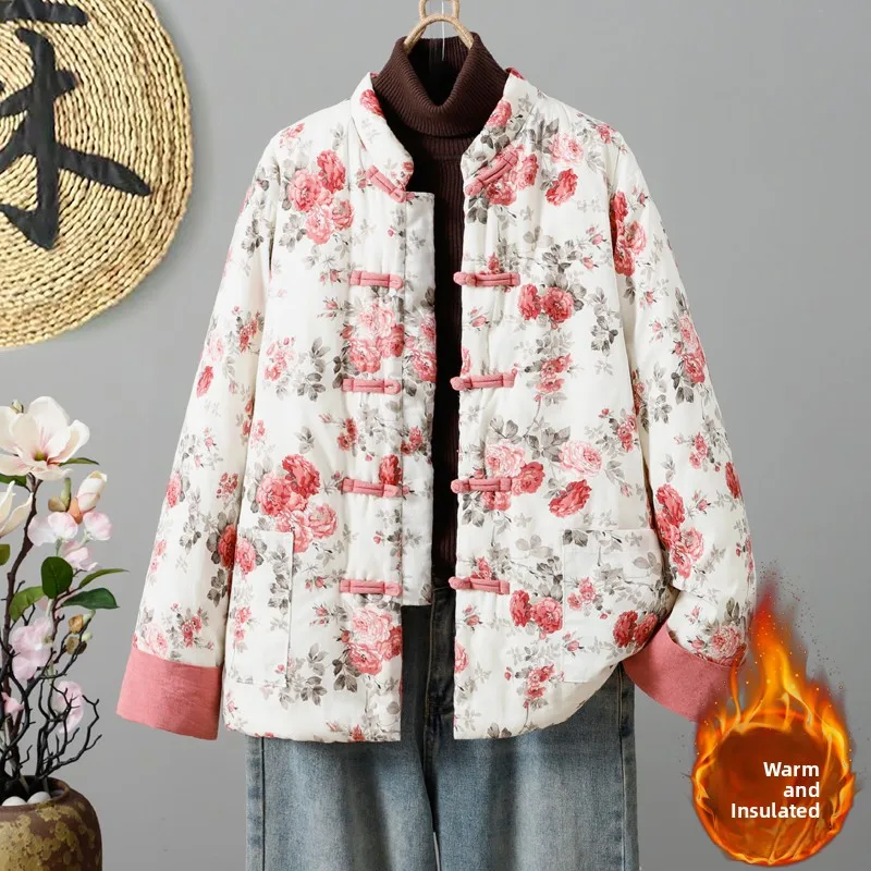 

Thiened, теплое свободное хлопковое пальто большого размера, китайское хлопковое пальто на пуговицах, маленькое хлопковое пальто свободного покроя, длинное све