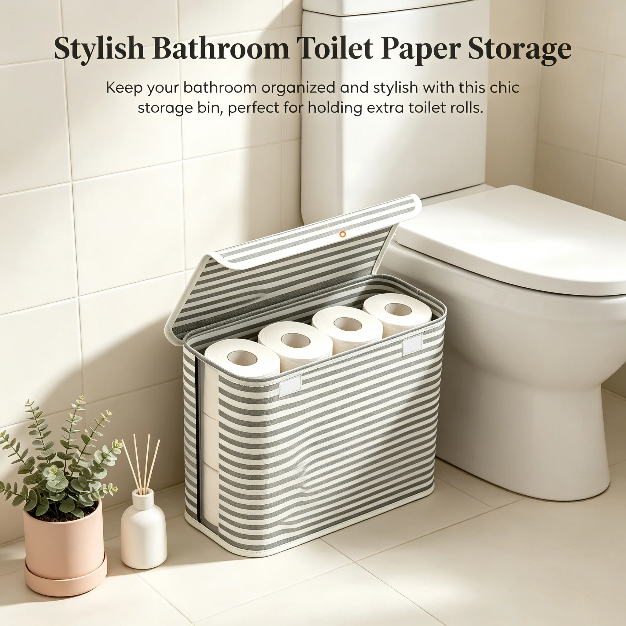 24L Toilet Paper Storage Rack, Holds 9 to 12 Rolls, Foldable Fabric Toilet Paper Basket with Lid,  Bathroom Tissue Organizer