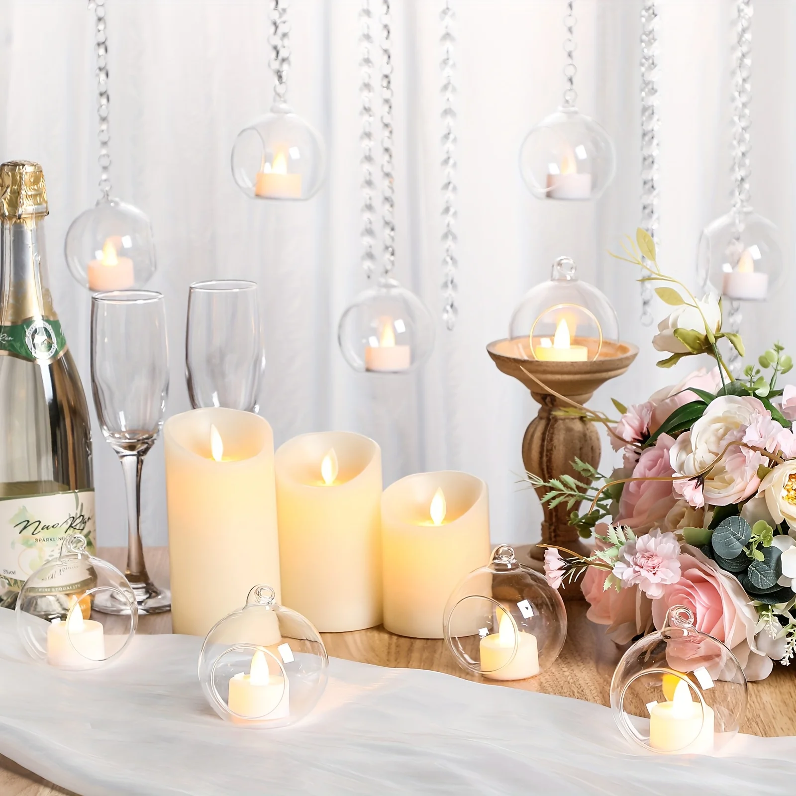 17pcs Clear K9 Crystal Glass Tealight Holders – Hanging Globe & Garland Strand for Wedding, Party, Holiday Tree Decor – Lightwei view 3