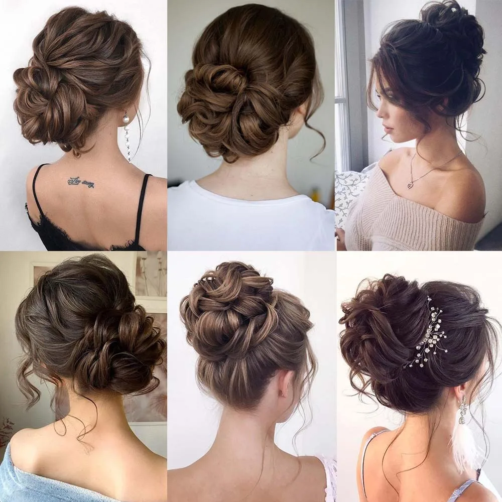 Synthetische Klauw Chignon Krullend Haarbanden Rommelige Knot Haarstuk Voor Vrouwen Scrunchy Natuurlijke Nep Vals Haar Hittebestendig Zwart