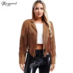 Womens Fringe Faux Suede Cropped Jackets Lapel Long Sleeve Coat Open Front Cardigan 80s Hippie Western Cowgirl Costume Outerwear