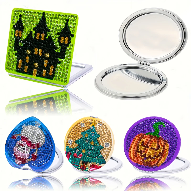 

1 набор алмазной живописи «сделай сам», маленькое зеркало особой формы на тему Хэллоуина, портативный двусторонний складной женский подарок.