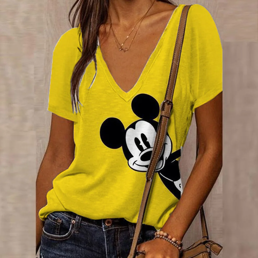 Disney Mickey Mouse 3D stampa scollo a v manica corta t-shirt Oversize da donna t-shirt moda per donna estate Y2k donna top