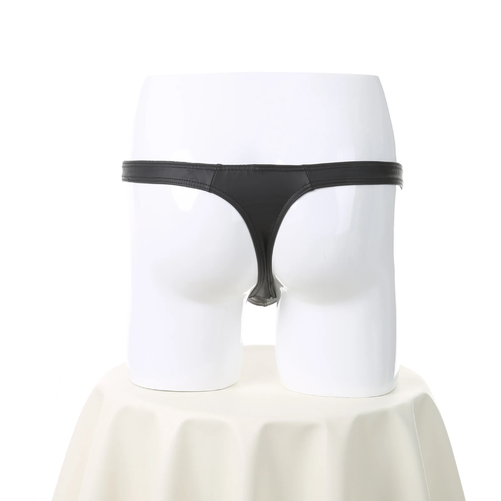 Herren Kunstleder Bademode T-Back Schwimm-Tanga Tiefsitzender Sexy Bikini G-String Badeanzug Strandkleidung Badebekleidung – Detail 5
