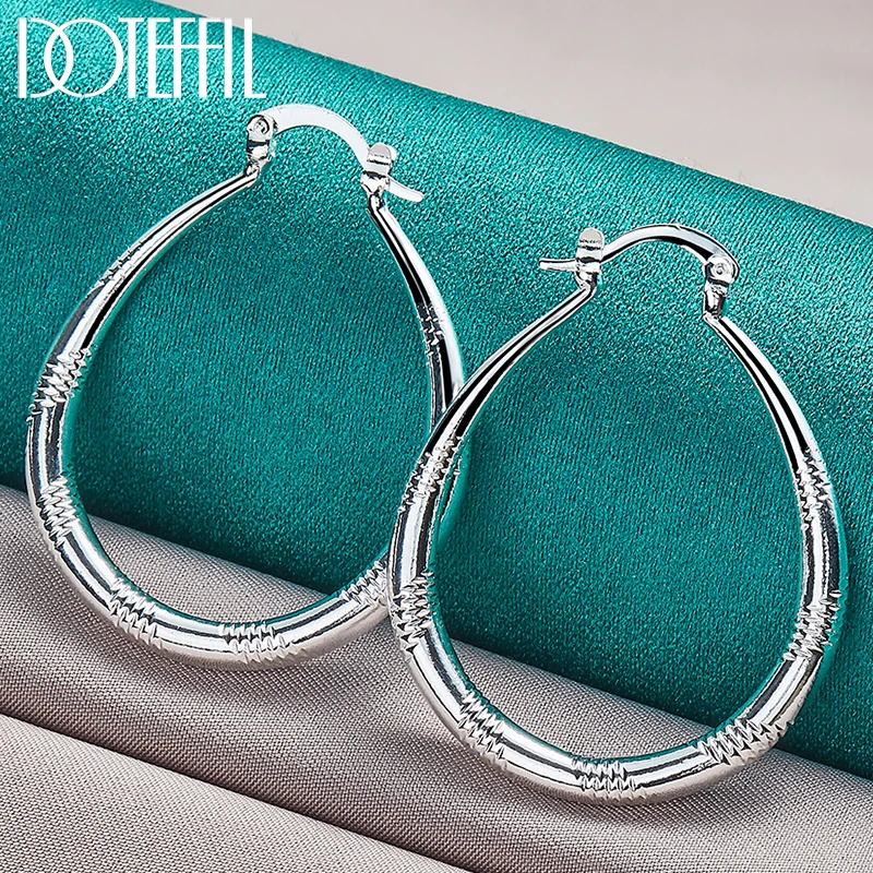 

DOTEFFIL 925 Sterling Silver U Grain Circle Hoop Earring For Women Lady Best Gift Fashion Charm Silver Wedding Jewelry