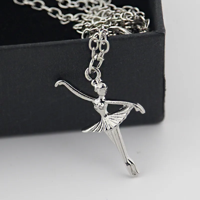 Romantic Ballerina Necklace Sliver Color Ballet Pendant Choker Metal Charm Surprise Jewelry Gift for Dancer Girls Women