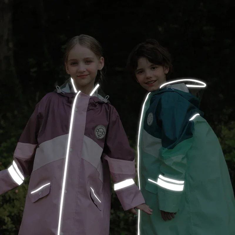 Kids Waterproof Raincoat Windbreaker Children's Thick Rain Jacket Student Schoolbag Long Rainwear Boys Girls 3-18 Years Old