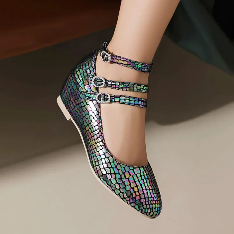 

Phoentin блестящие женские туфли-лодочки на танкетке 6 см, блестящие вечерние женские туфли-лодочки с круглым носком и узкими ремешками, женская обувь больших размеров FT4072