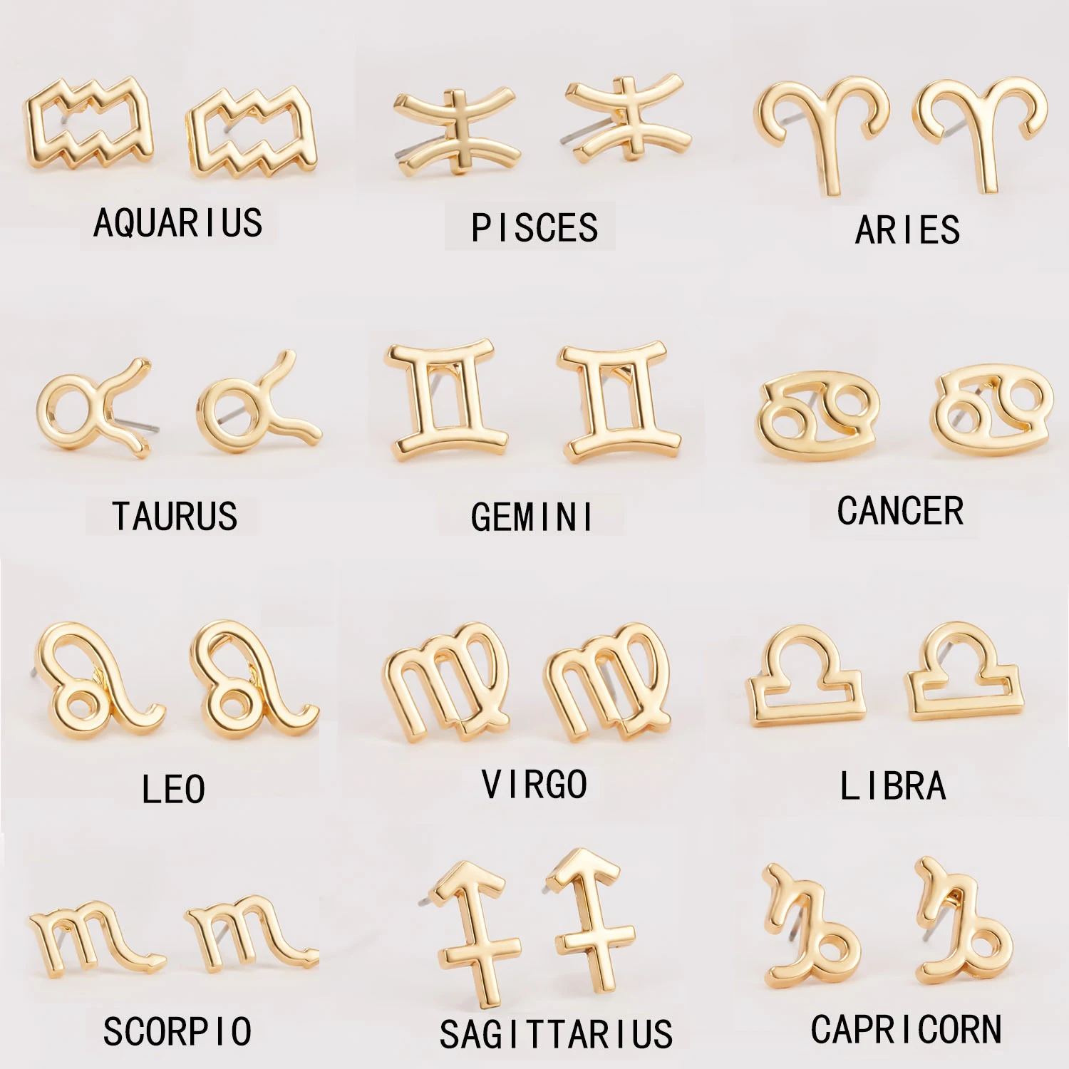 Mode 12 Zodiac Teken Stud Oorbel Goud Zilver Kleur Charme Astrologie Horoscoop Sterrenbeeld Sieraden Bijoux Voor Vrouwen