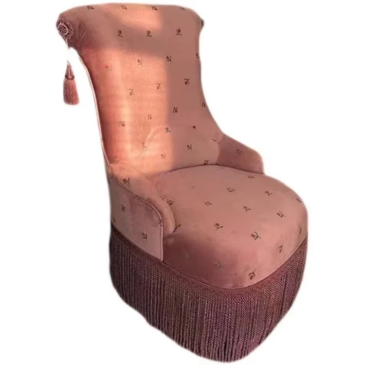* Retro American Style Living Room Highback Chair Hotel Fabric Tufted Tassel Wing Back Armchair for Home Office