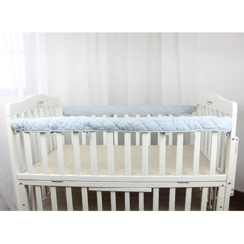 

2Pcs Cotton Crib Protection Wrap Safe Teething Protector Baby Anti-bite Solid Color Bed Fence Guardrail Cover