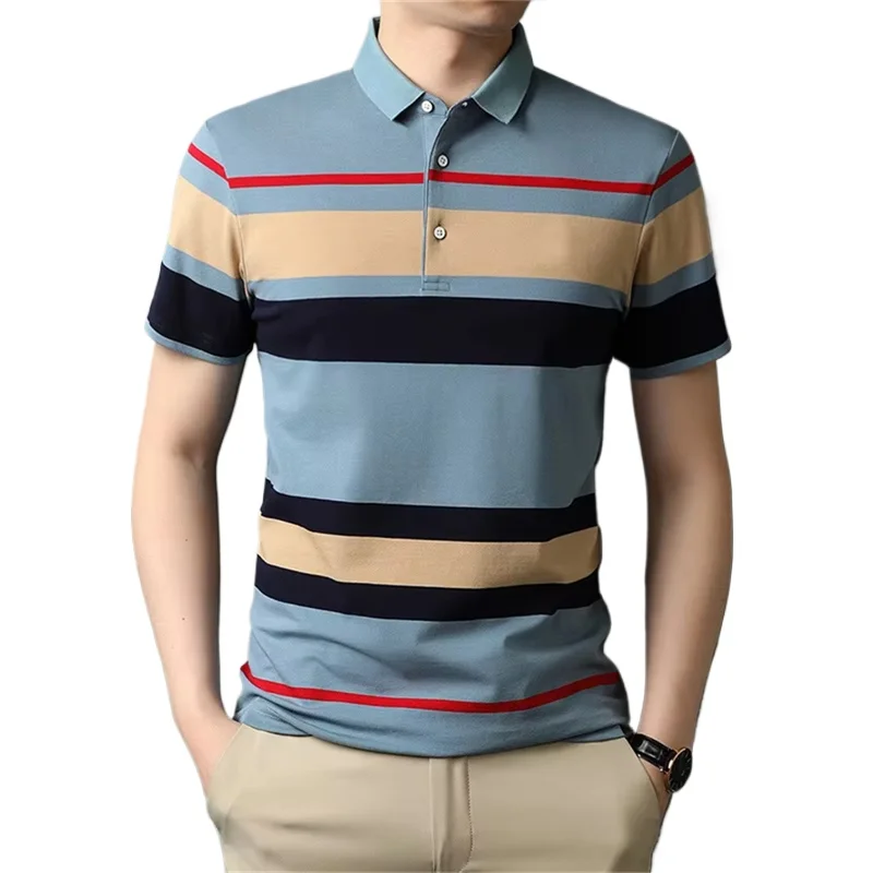 Retro Stripe Graphic Polo Shirts for Men Simple Fashion Daily Wear 3D Printed Father Polo Shirt Casual Breathable Oversized Tops