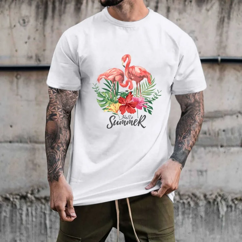 Tropical Flamingo Floral Hello Summer Heat Transfer White Ink Iron - on Patch, Suitable for T - shirts & Canvas Bags, Summer