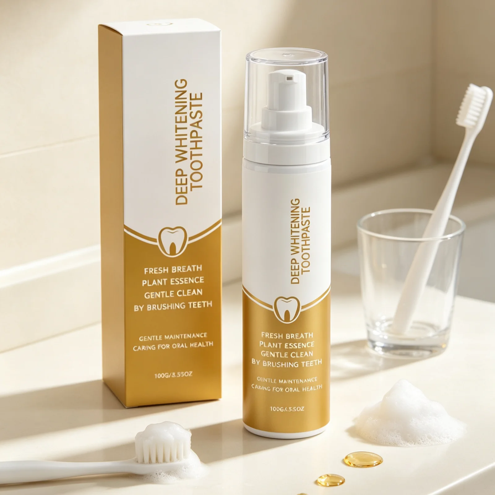 Deep Whitening Toothpaste Reduce Tooth Dullness Remove Teeth Stains Long Lasting Fresh Breath Gentle Cleansing Pump Toothpaste