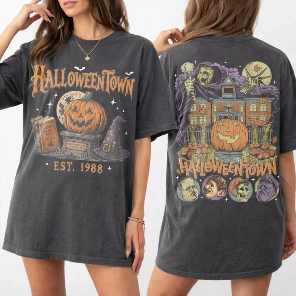 Halloweentown Est 1998 Shirt Vintage Halloween Town Spooky Pumpkin T-Shirt Kurzarm-Grafik-T-Shirts für alle Jahreszeiten Unisex – Detail 6