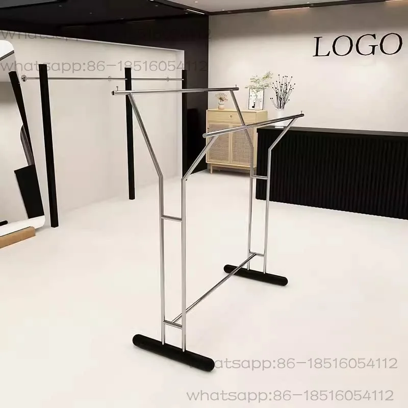 Clothing store display rack, simple  clothing store special Nakajima double row high and low rack, black stainless steel hanger