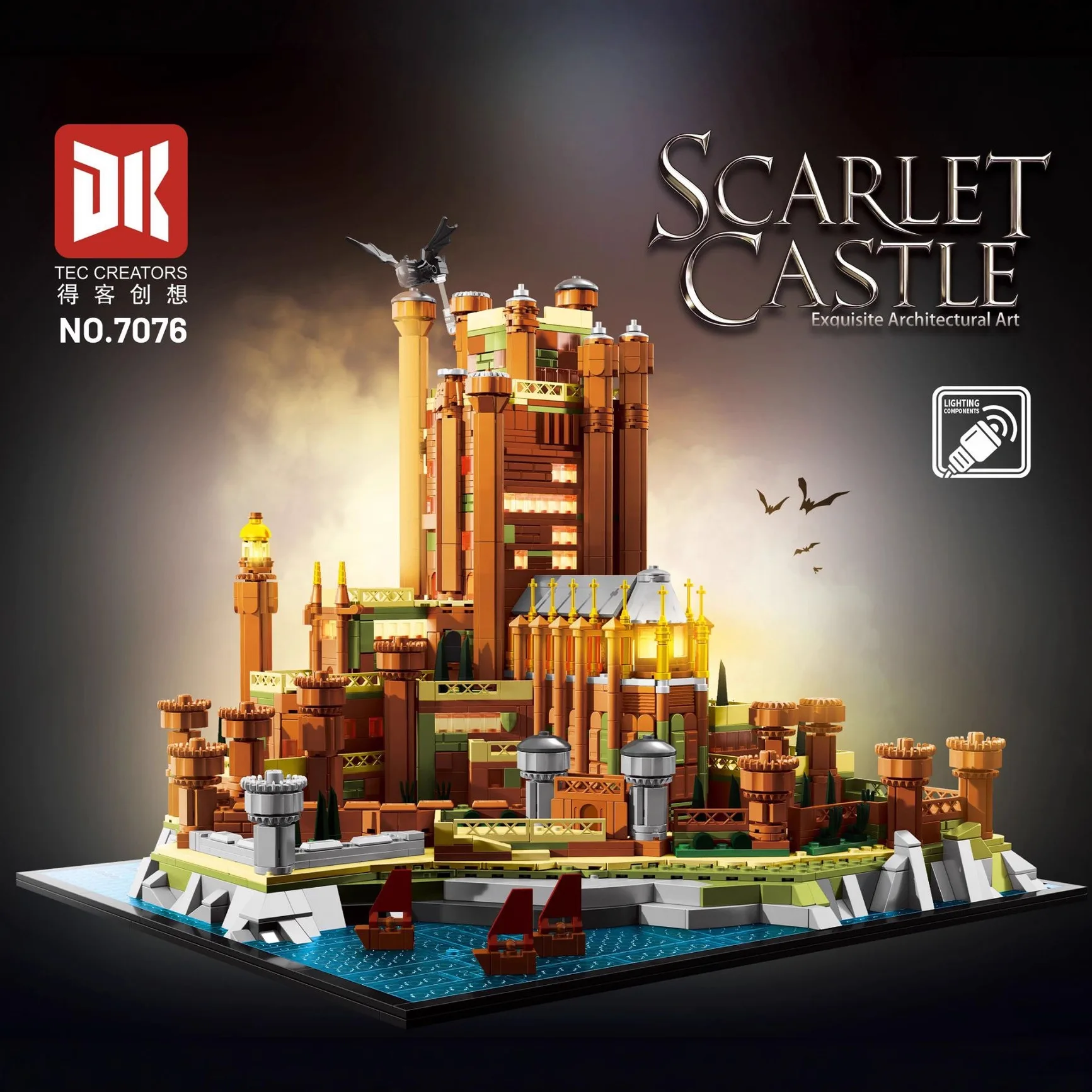 

New DK7076 Scarlet Castle Building Block Figure Winter Castle Model Assembled Bricks Toy For Santa Collection Gift With Light