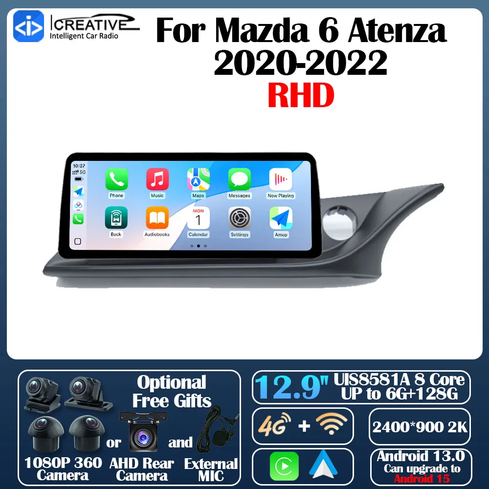 Android 13 Car Radio For Mazda 6 Atenza 2020-2022 Carplay Auto Multimedia Stereo 360 Camera Navigation GPS Intelligent 5G Video