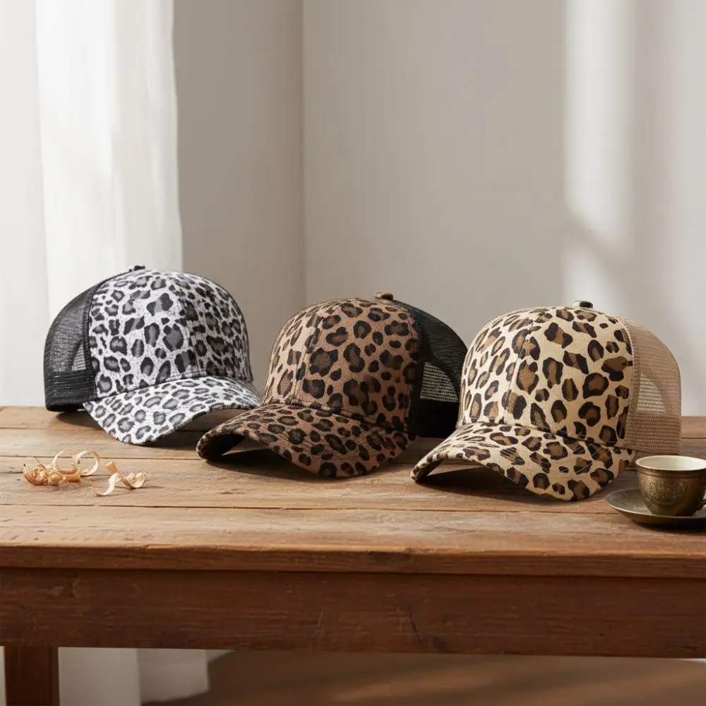 Vintage Leopard Print Baseball Caps Adjustable Sun Visor Baseball Hats With Breathable Mesh Sunshade Peaked Caps Men Women