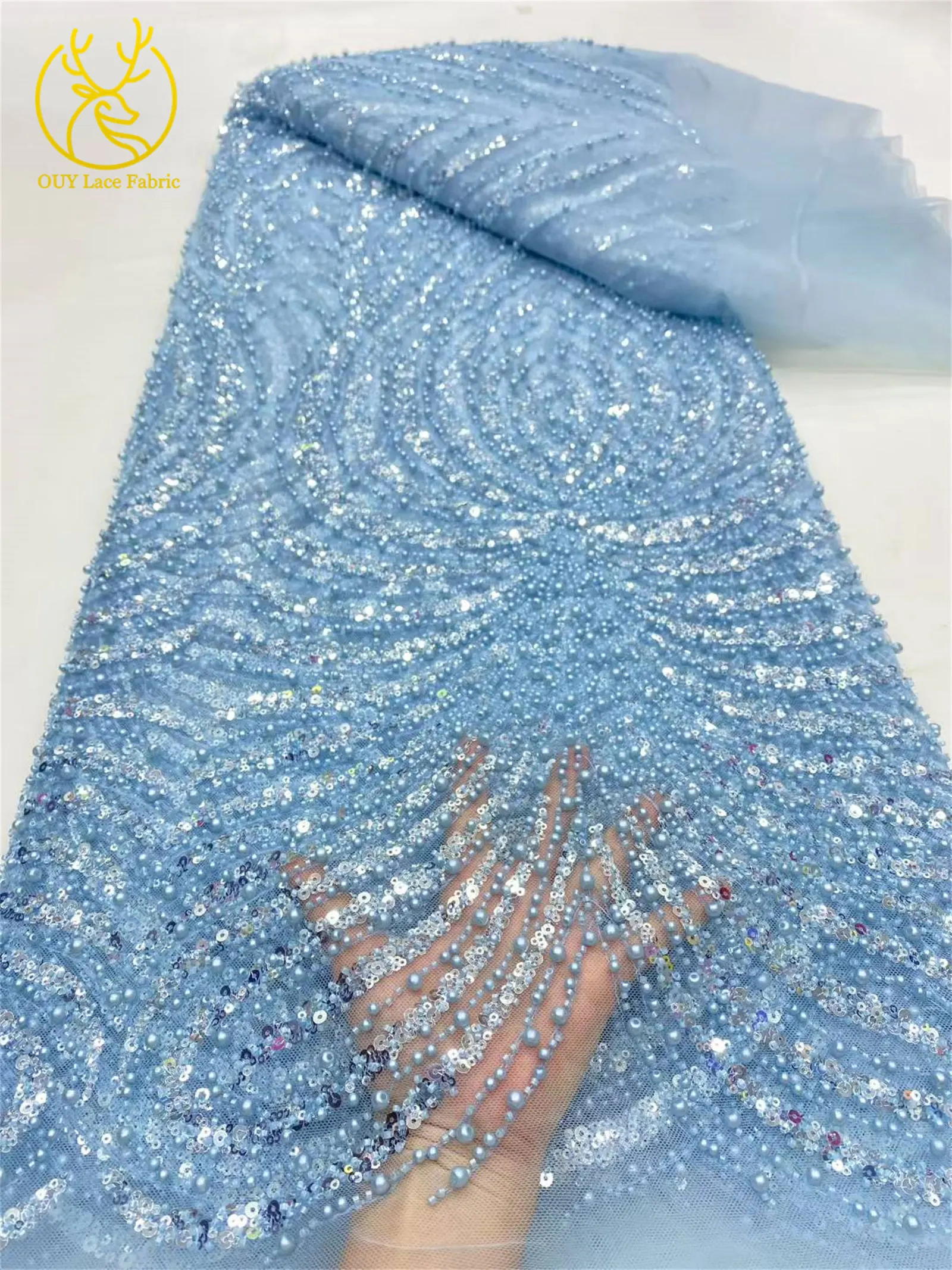 アフリカレース生地 2025 高品質ハンドメイドビーズウェディングレース生地 高級フレンチスパンコールチュール生地 パーティードレス