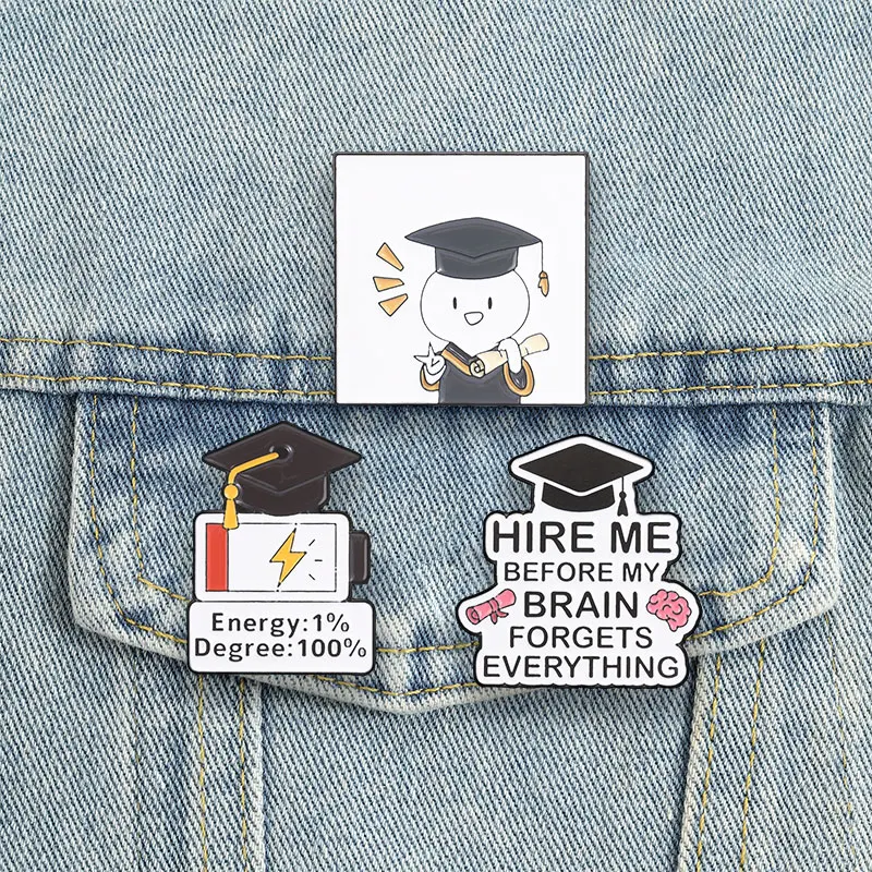 Funny Graduate Enamel Pins Cute Grad Cap Brooches Energy 1% Degree 100% Badge Graduation Season Jewelry Gift for Students