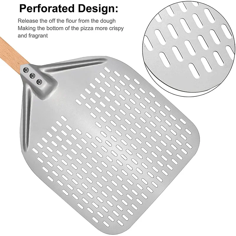 12/14 Inch Aluminum Perforated Pizza Shovel Peel with Detachable Handle Nonstick Oven Baking Paddle Spatula Turners Accessories