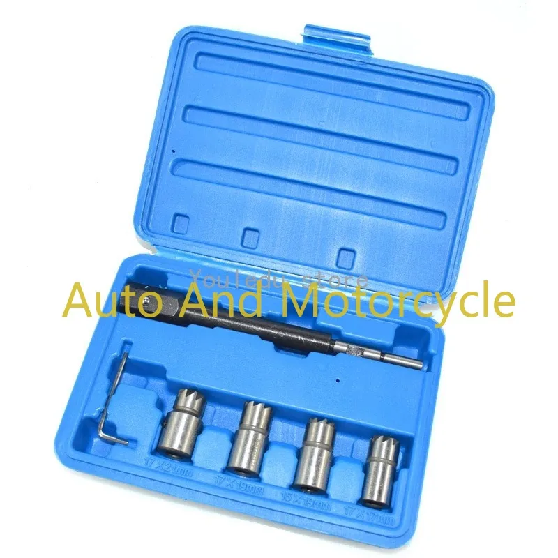 1Set Injector Remover 5Pcs Diesel Injector Seat&Cleaner Carbon Remover Seat Tools Cutter Milling Cutter Set Universal Car Too