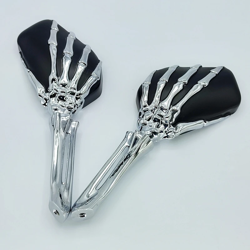 New Black‑Chrome Skeleton Skull Hand‑Claw Aluminum Alloy Convex Motorcycle Rearview Mirror