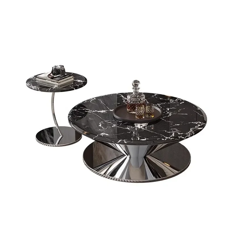 Marble round flying saucer coffee  living room home light luxury high-end designer stainless steel coffee