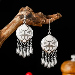 Vintage Ethnic Enamel Fire Totem Water Drop Earrings for Women Creative Design Silver Color Metal Earring Party Vacation Jewelry