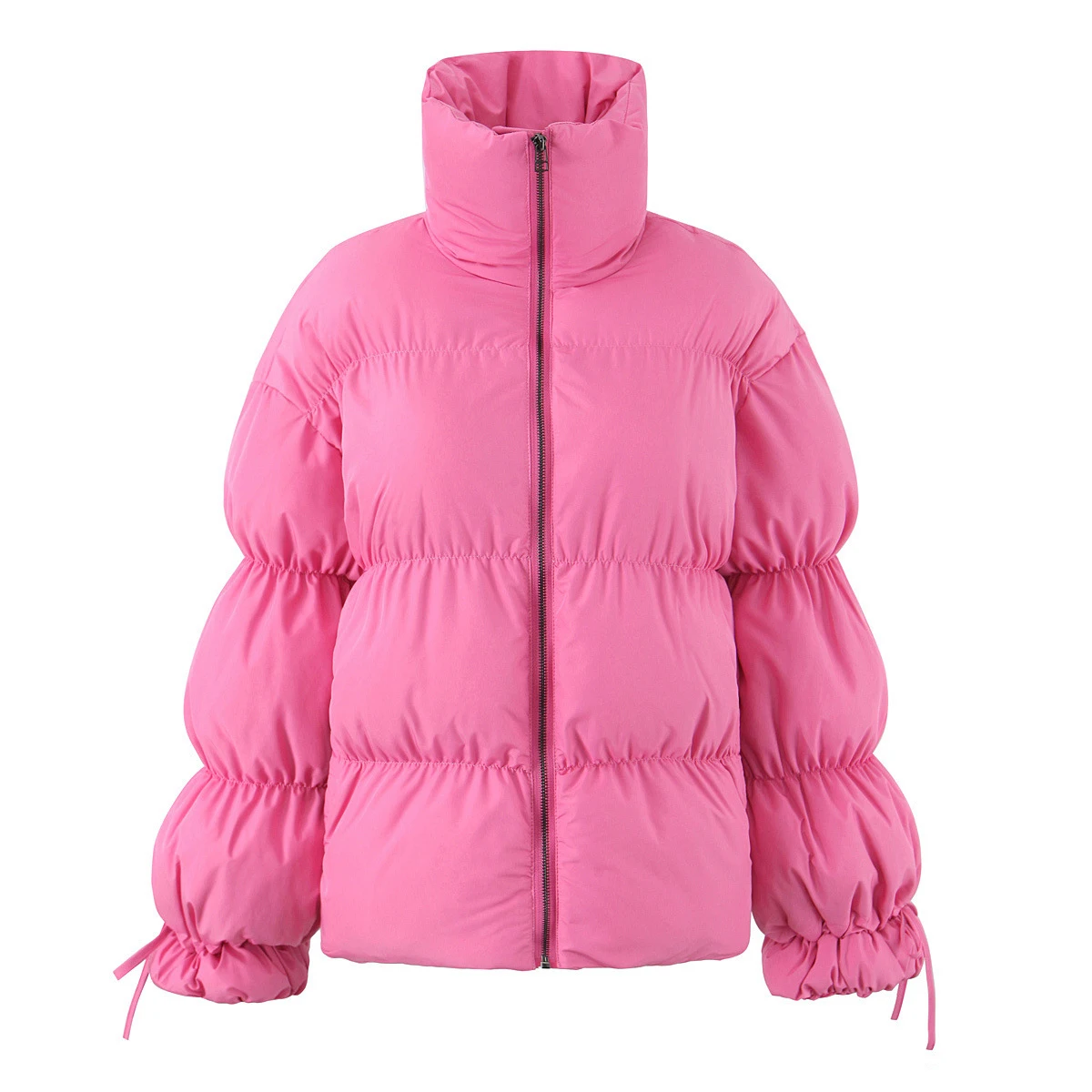 

Women's Solid Color Cotton Jacket European American Style Fashion Casual Loose Warm Long Sleeved Stand Up Collar Cotton Jacket