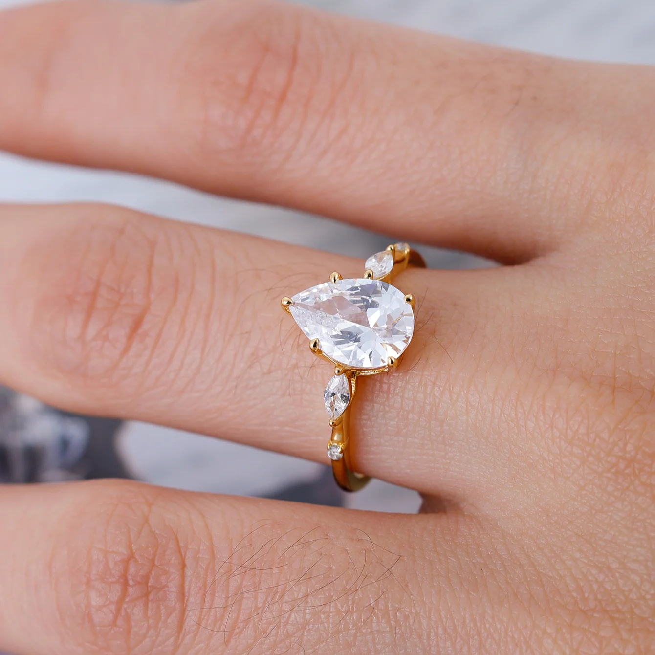 خاتم مويسانيتي على شكل دمعة 2 قيراط من الفضة الإسترليني S925 مجوهرات راقية مطلية بالذهب عيار 18 قيراط مناسبة لتقديم الهدايا والذكرى السنوية #3