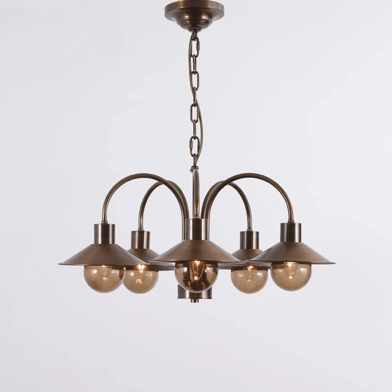 

American All Copper Glass Ceiling Chandeliers Industrial Style Villa Dining Room Parlor Lighting Decorative Home Pendant Lights